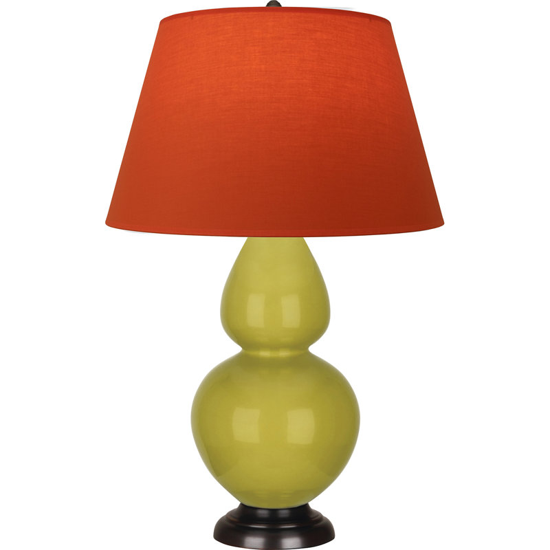 Lampe de table double gourde en céramique, Citron glacé / bronze, Tangerine / doublure taupe, Bronze