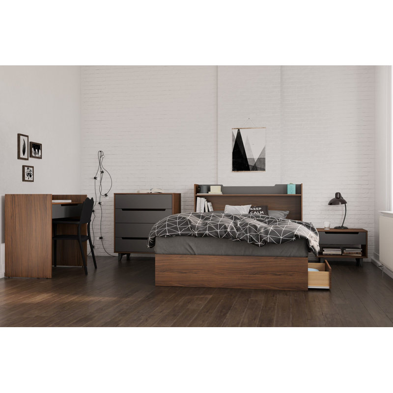 Masten 1 Drawer Nightstand, Walnut Brown/Charcoal