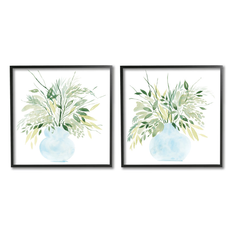 «Herbal Plants Watercolor Vase» par Grace Popp - ensemble de 2 peintures sur bois, H 17 po x l 34 po x P 1,5 po