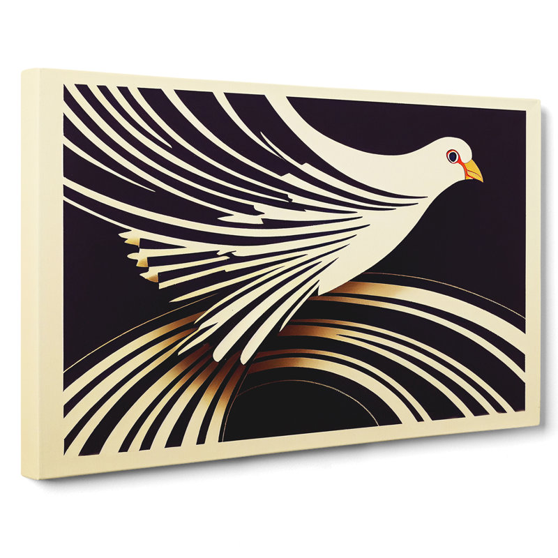 Art Deco Dove Bird Abstract - Wrapped Canvas, 40cm H x 60cm W x 3cm D