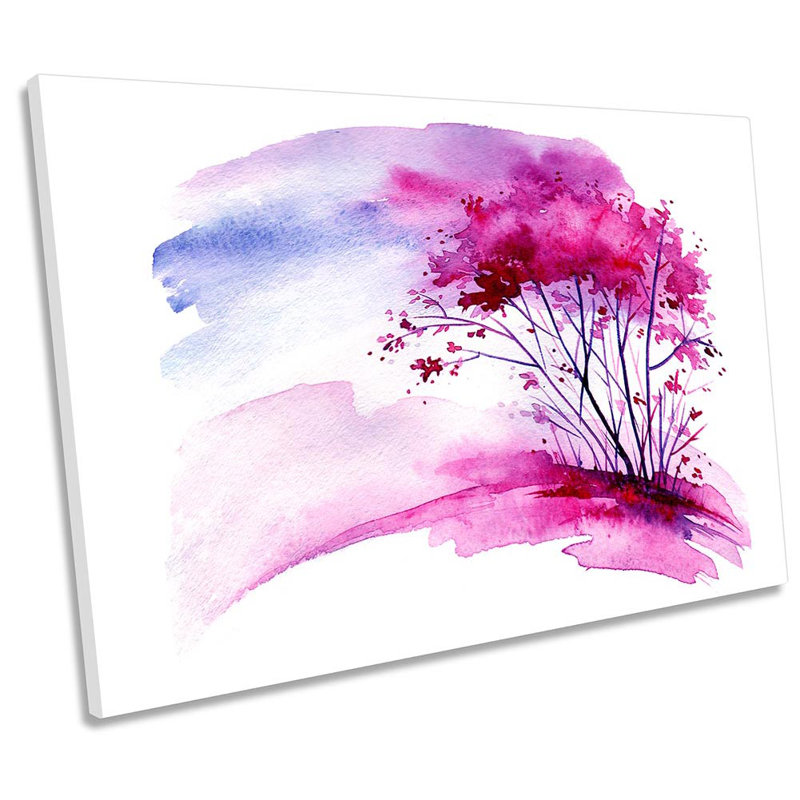 Pink Tree Floral Watercolour Framed - Wrapped Canvas Print, 91.4cm H x 137.2cm W x 4cm D