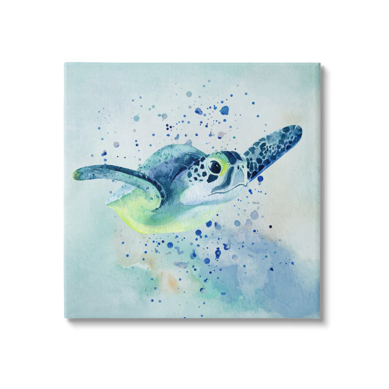 Sea Turtle Underwater Bubbles Splash Canvas Wall Art, 36" x 36"