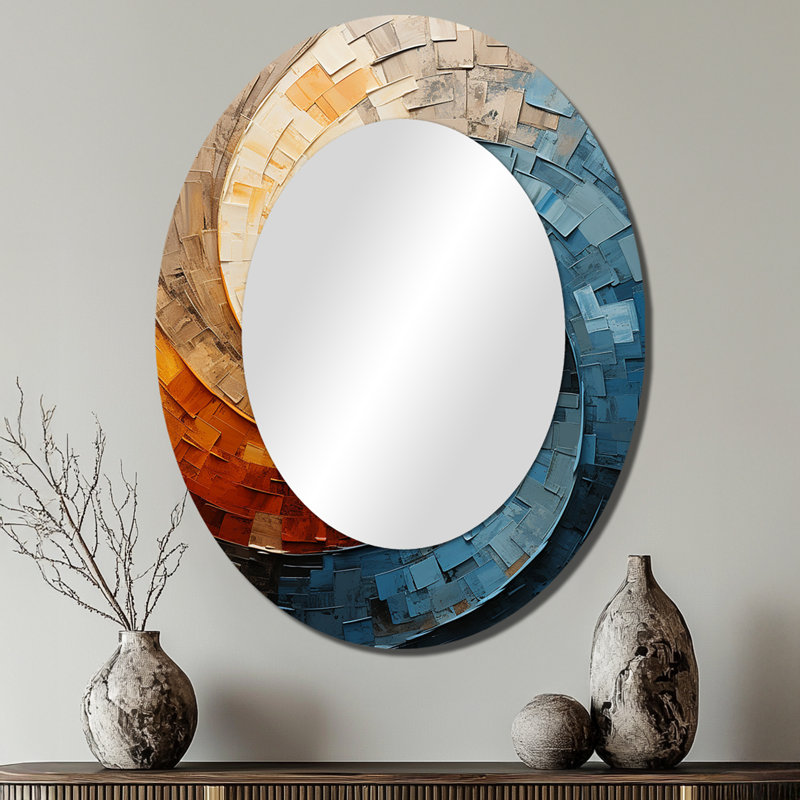 Collage en spirale - miroir mural ovale bleu sarcelle, 40 po x 30 po