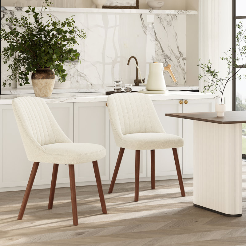 Modern Upholstered Dining Chairs with Solid Wood Legs, Beige