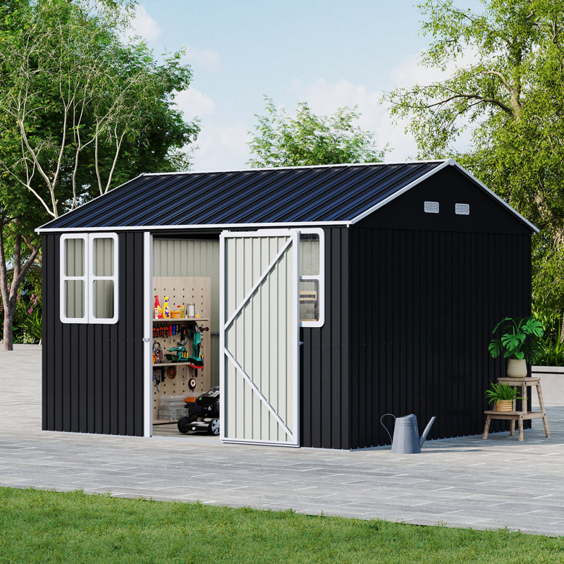 12ft W x 10FT D Metal Apex Roof Garden Tool Shed