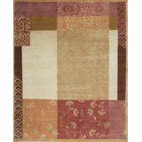 Presidential Hand Knotted Floral Area Rug in Brown/Beige/Pink
