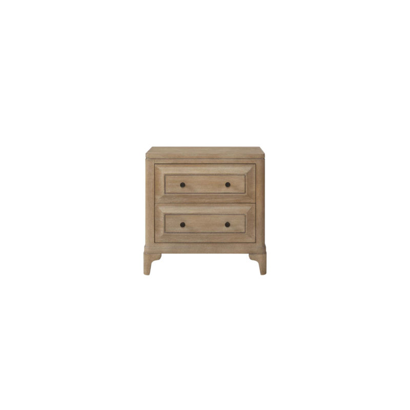 Table de chevet 2 tiroirs avec finition sable, doublure en feutre et en cèdre pour un rangement délicat et ports de charge USB