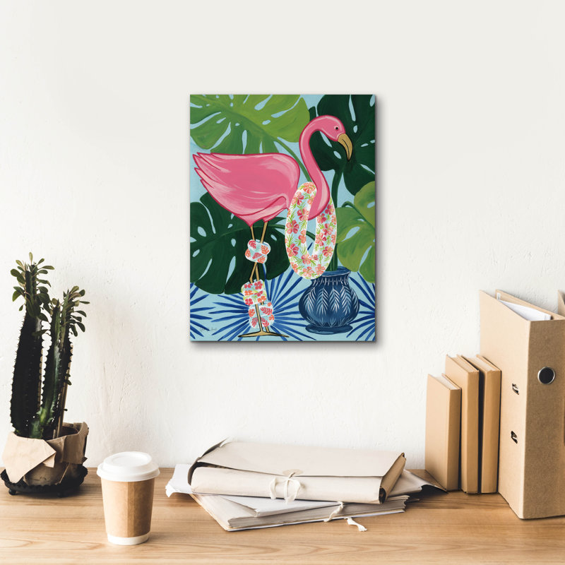 Art mural sur toile Epic Graffiti «Flamingo Happy Hour 2» par Yvette St. Amant, H 16 po x l 12 po x P 0,75 po