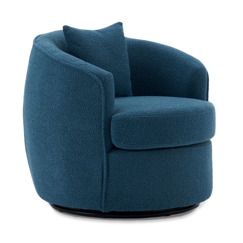 Modern Boucle Upholstered Swivel Accent Chair, Blue