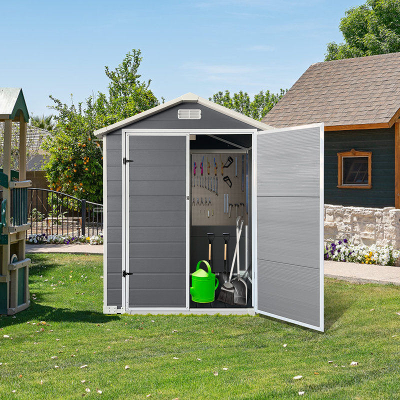 Remise de rangement extérieure en plastique 6 pi x 4 pi avec plancher et porte verrouillable en plastique pour la cour arrière
