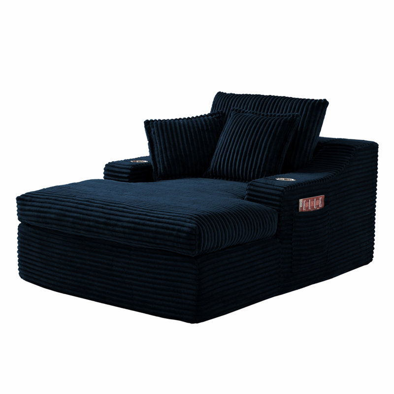 Très grande méridienne intérieure, canapé-lit rembourré 67 po avec porte-gobelets et 3 coussins, Blue