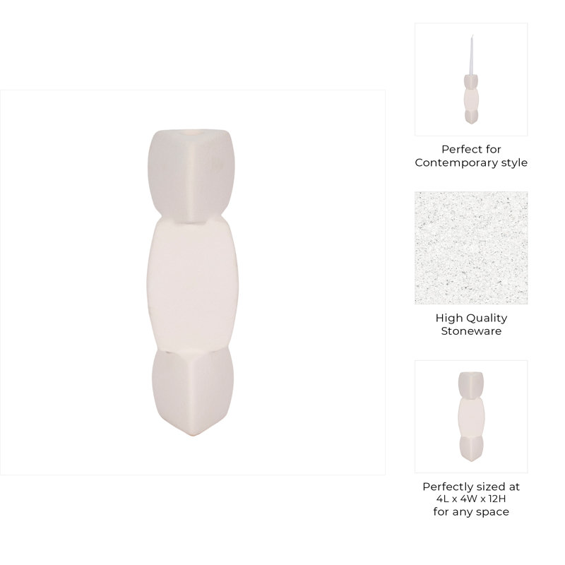 Candlestick Candle Holder, 12" H x 4" W x 4" D, White