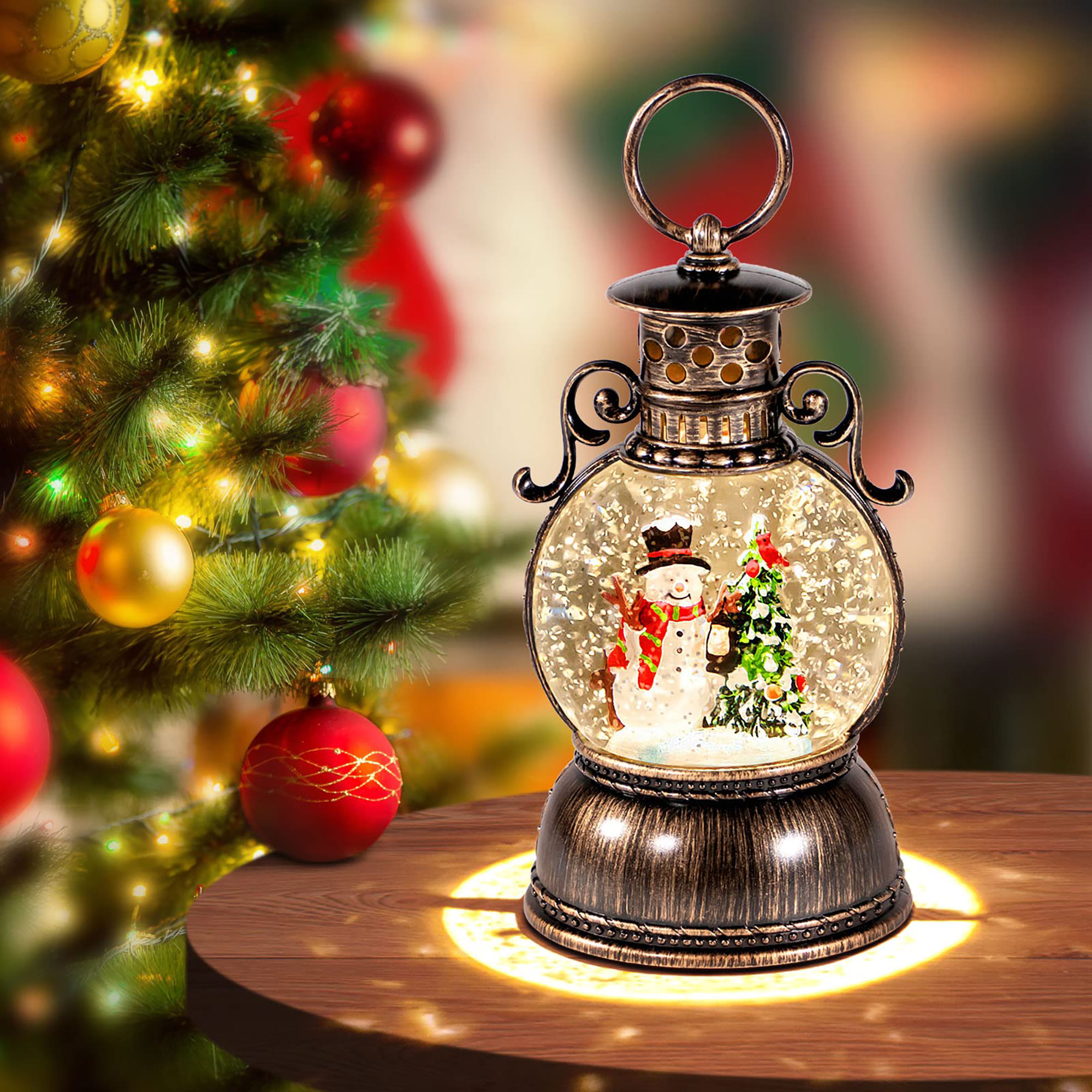 The Holiday Aisle® 8-Song Snowman & Christmas Tree Snow Globe Lantern ...