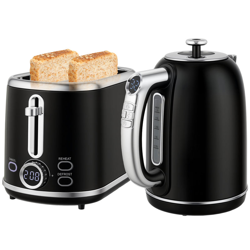 Kettle and Toaster Set, Black/Silver