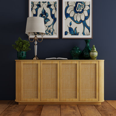 Buffet 64 pouces en forme de vague avec portes en rotin
