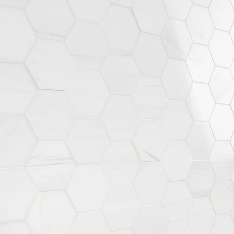 Bianco Dolomite 4" Hexagon Polished Marble Mosaic Tile