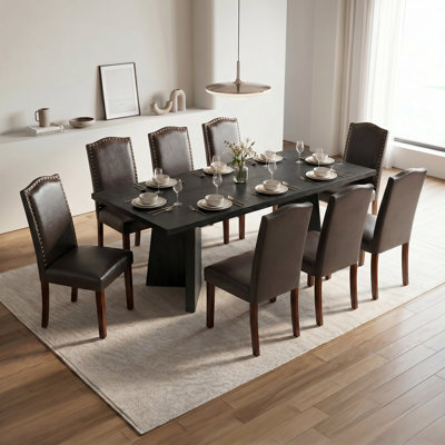  Elmsford Dining Table Sets: Rectangular Extendable Dining Table & Nailhead Trim Upholstered Parsons Dining Chairs