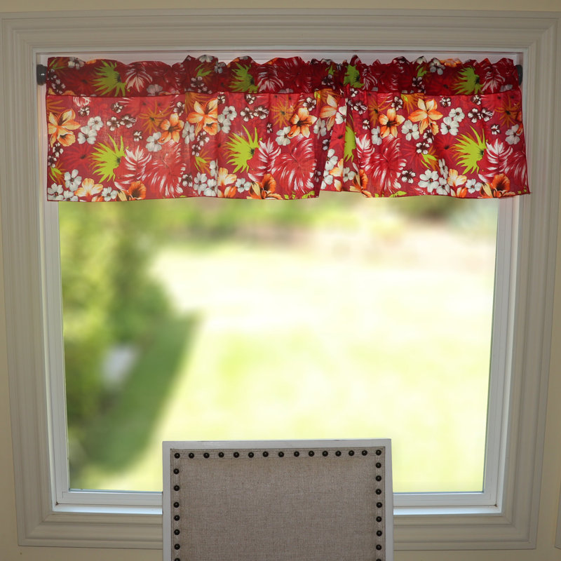 Tropical Hawaiian Print Window Valance, Red, 24" W x 58" L