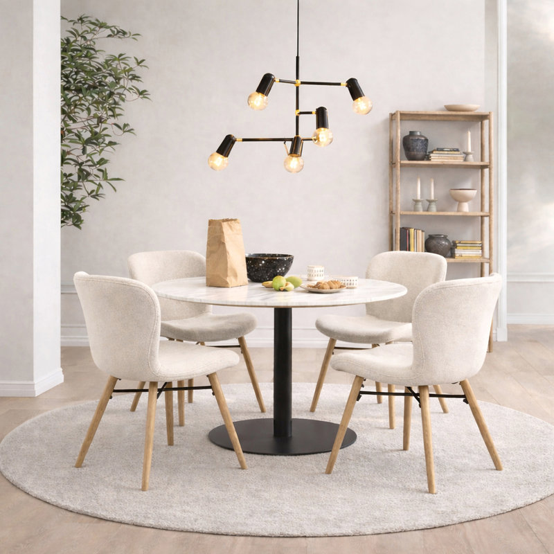 Jumaane 4 - Person Dining Set, Cream, Black