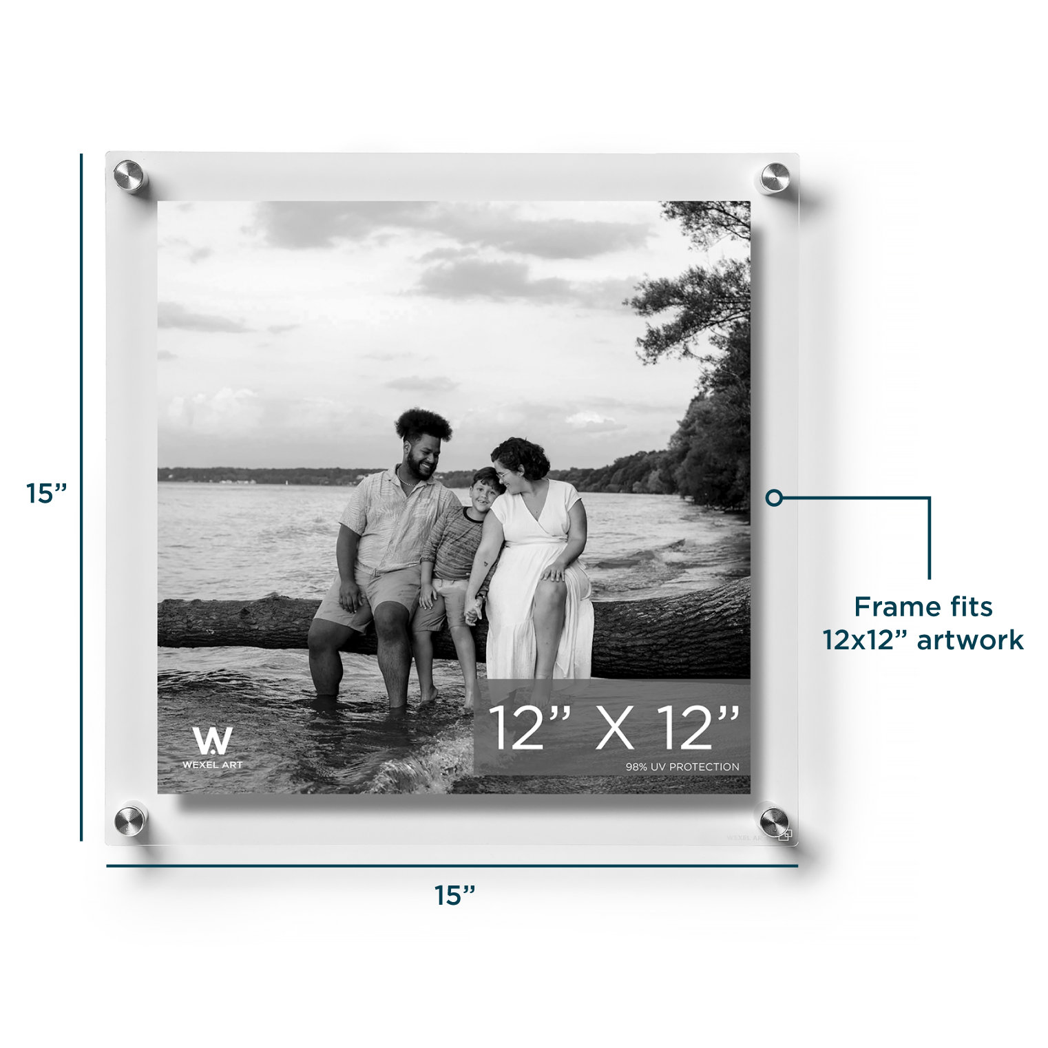 Acrylic Floating Picture Frame, Silver, 12" W x 12" H