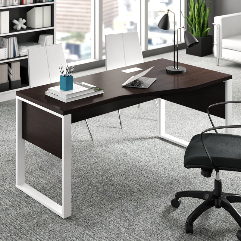 Bureau Maysey avec prises intégrées, Retour à droite, Espresso / Argent