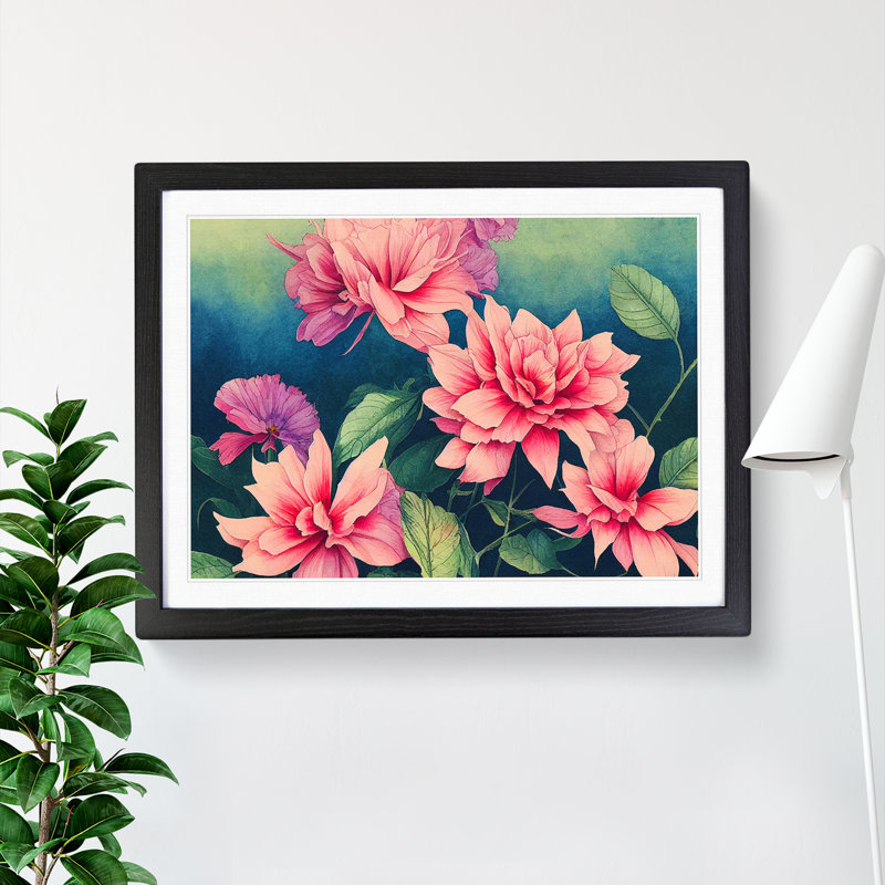 Evocative Watercolour Flowers - Single Picture Frame Painting, 34cm H x 46cm W x 2cm D, Black