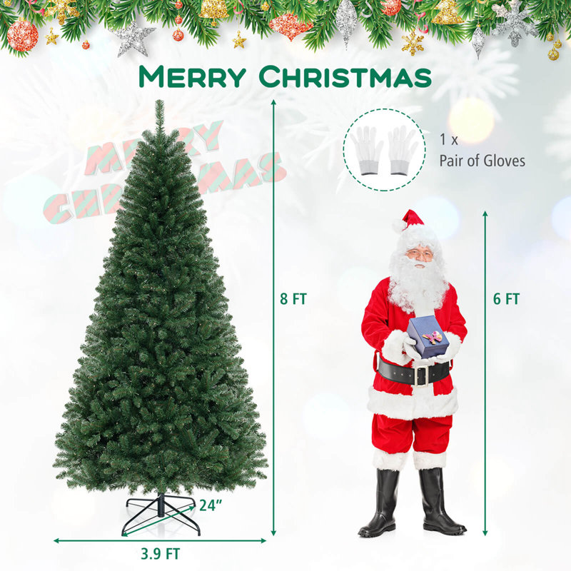 Arbre de Noël avec embouts en PVC et gants de lumières à DEL blanc chaud, 8'