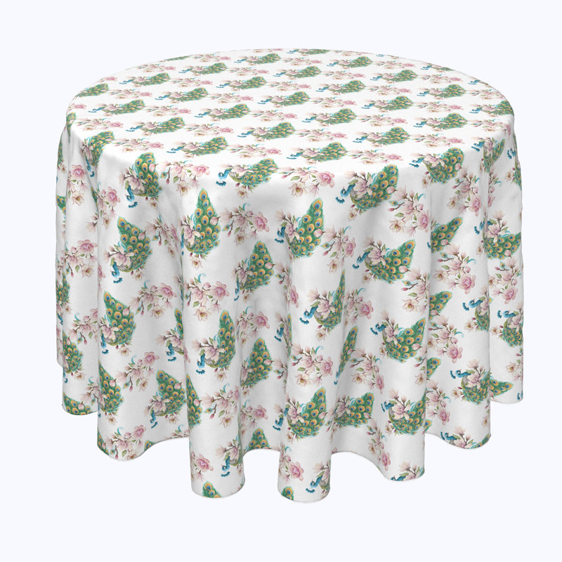 Alexii Watercolor Peacocks and Flowers Tablecloth, 60" x 60"
