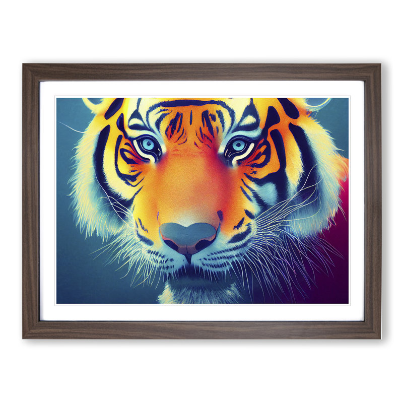 Tiger Colours Vol.3 - Single Picture Frame Print, 34cm H x 46cm W x 2cm D, Walnut Framed