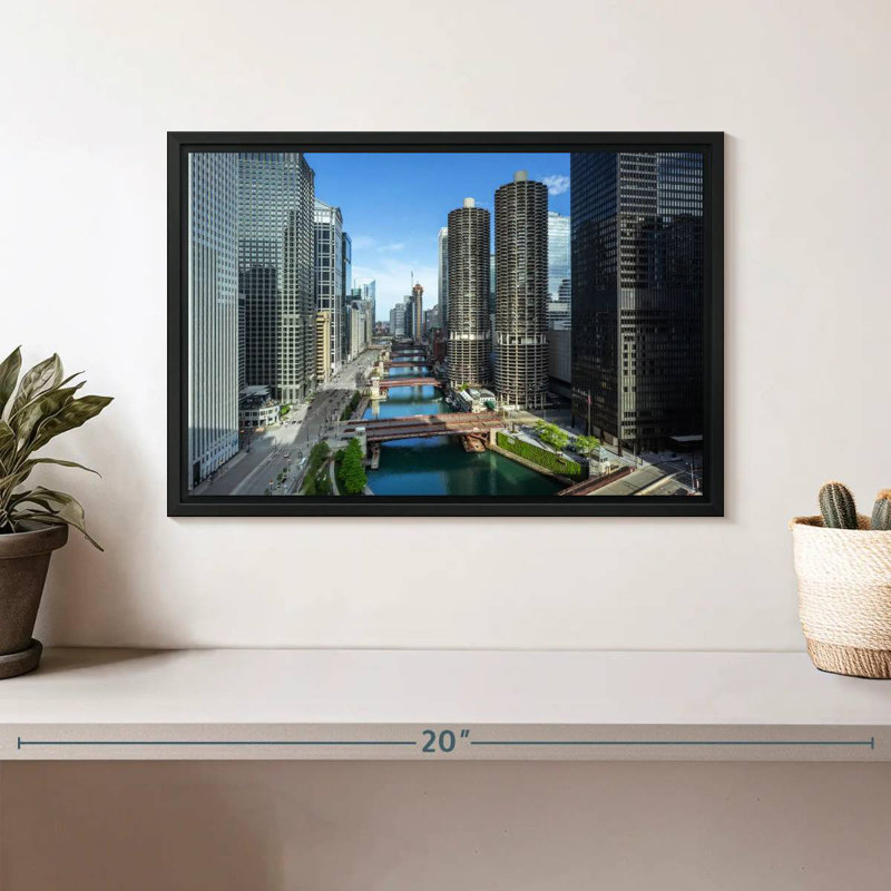 Chicago Riverside Towers, Cadre flottant noir, 13 po x 9 po