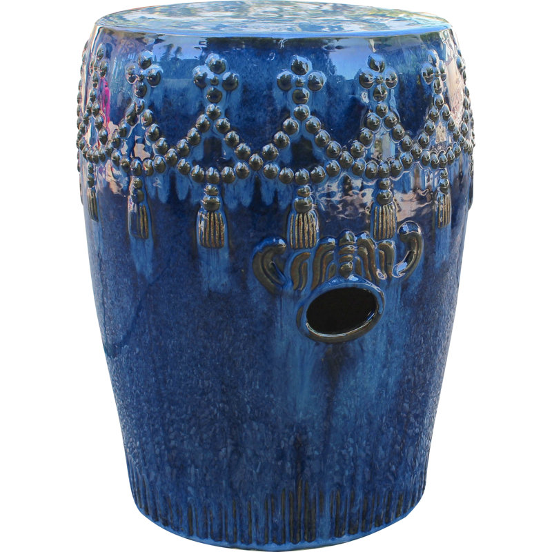 Tabouret de jardin en céramique Kanli, Vernis bleu marine
