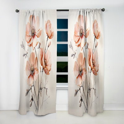 Fleur de minimalisme beige pêche - Rideau floral - Velours obscurcissant - 1 panneau