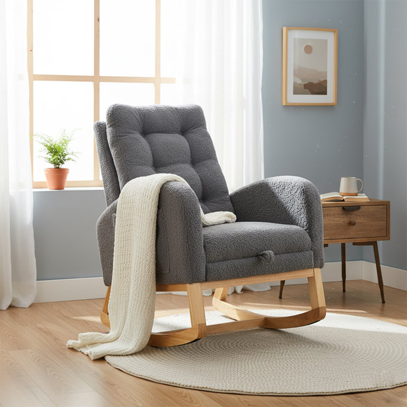 Chaise berçante classique rembourrée avec repose-pieds réglables, Dark Grey