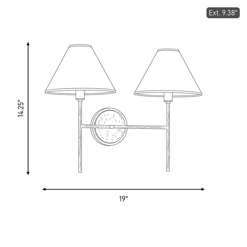 Chapman & Myers Ridgewood Bathroom Bedroom Wall Fixture With White Linen Shade, 14.25" H x 19" W x 9.375" D, Aged Iron