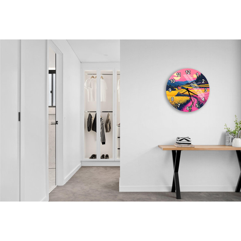 Horloge murale en verre trempé rose, Noir anglais, 20 pouces