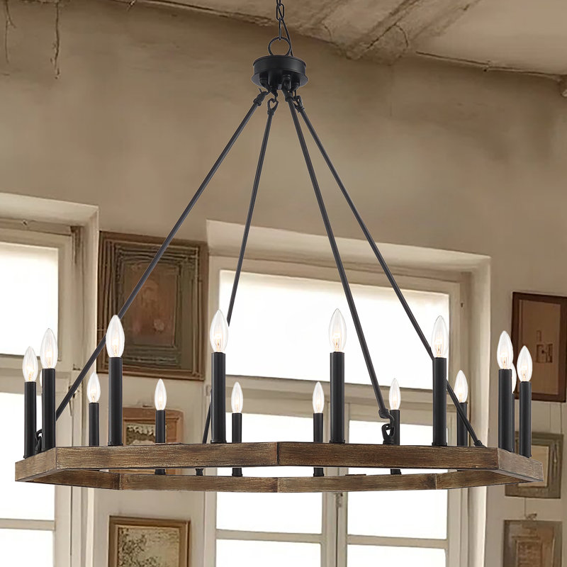 16 - Light Chandelier, Californian Walnut/Classic Black