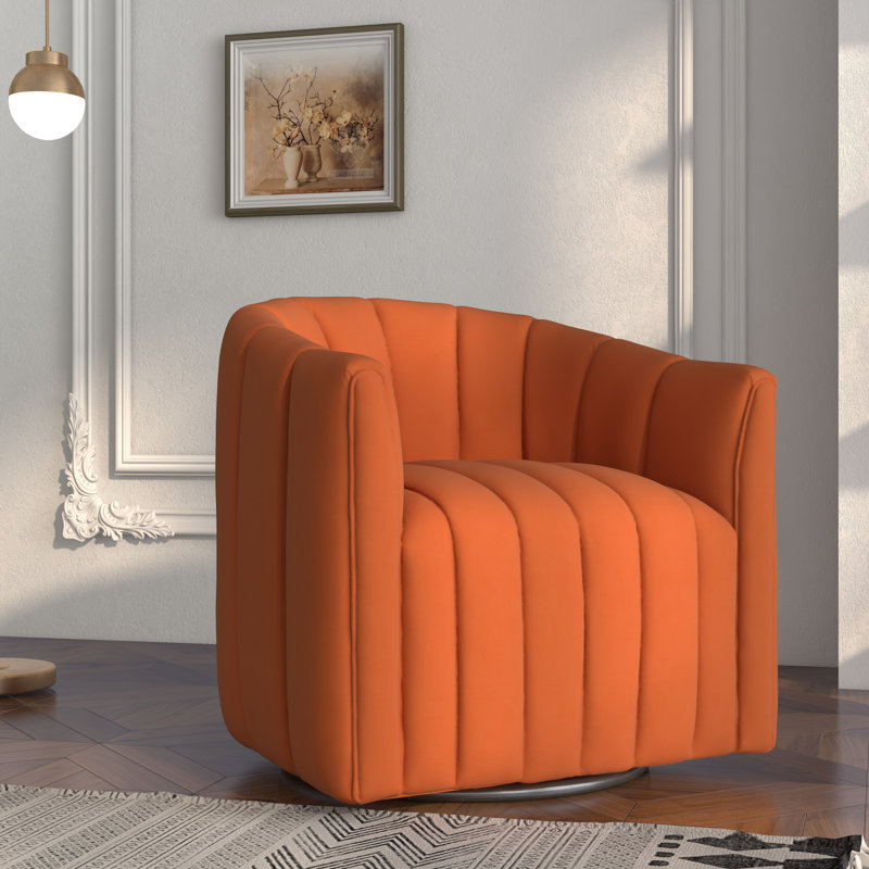 Annelotte Velvet Swivel Barrel Chair, Orange