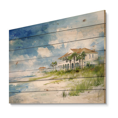 Texas Galveston Island Beachfront - Modern Landscape Wood Wall Decor On Natural Pine Wood