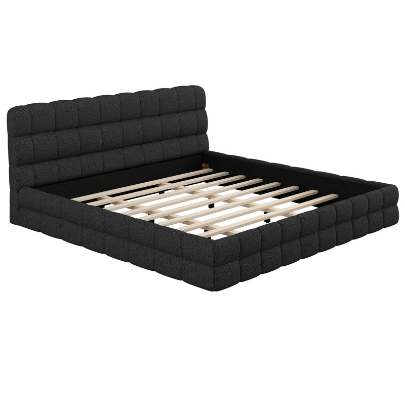 Très grand lit plateforme tapissier, noir, Noir