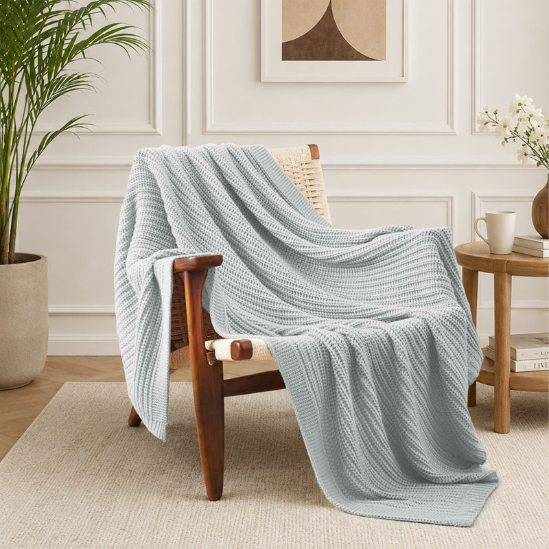 Soft Knitted Throw Blanket Cozy Lightweight Decorative Blanket for Sofa and Bed, Gray, Gray