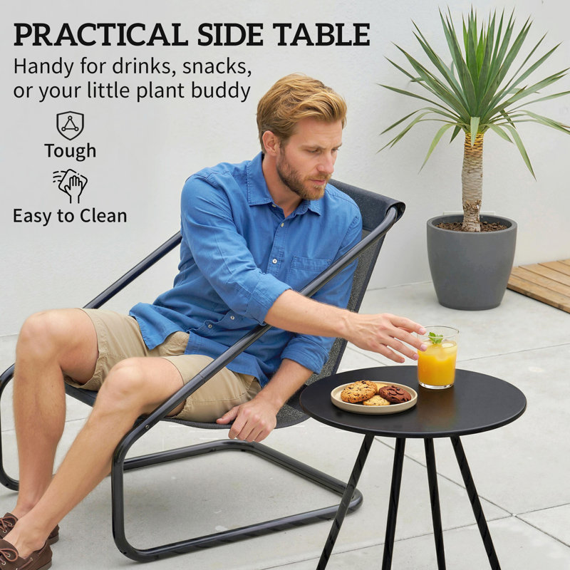 Ensemble de bistro d'extérieur avec chaises à ressorts en C et coussins, gris clair