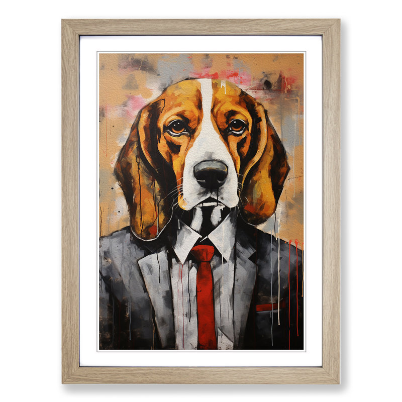 Beagle Contemporary Art - Framed Print, 64cm H x 46cm W x 2cm D, Oak Framed