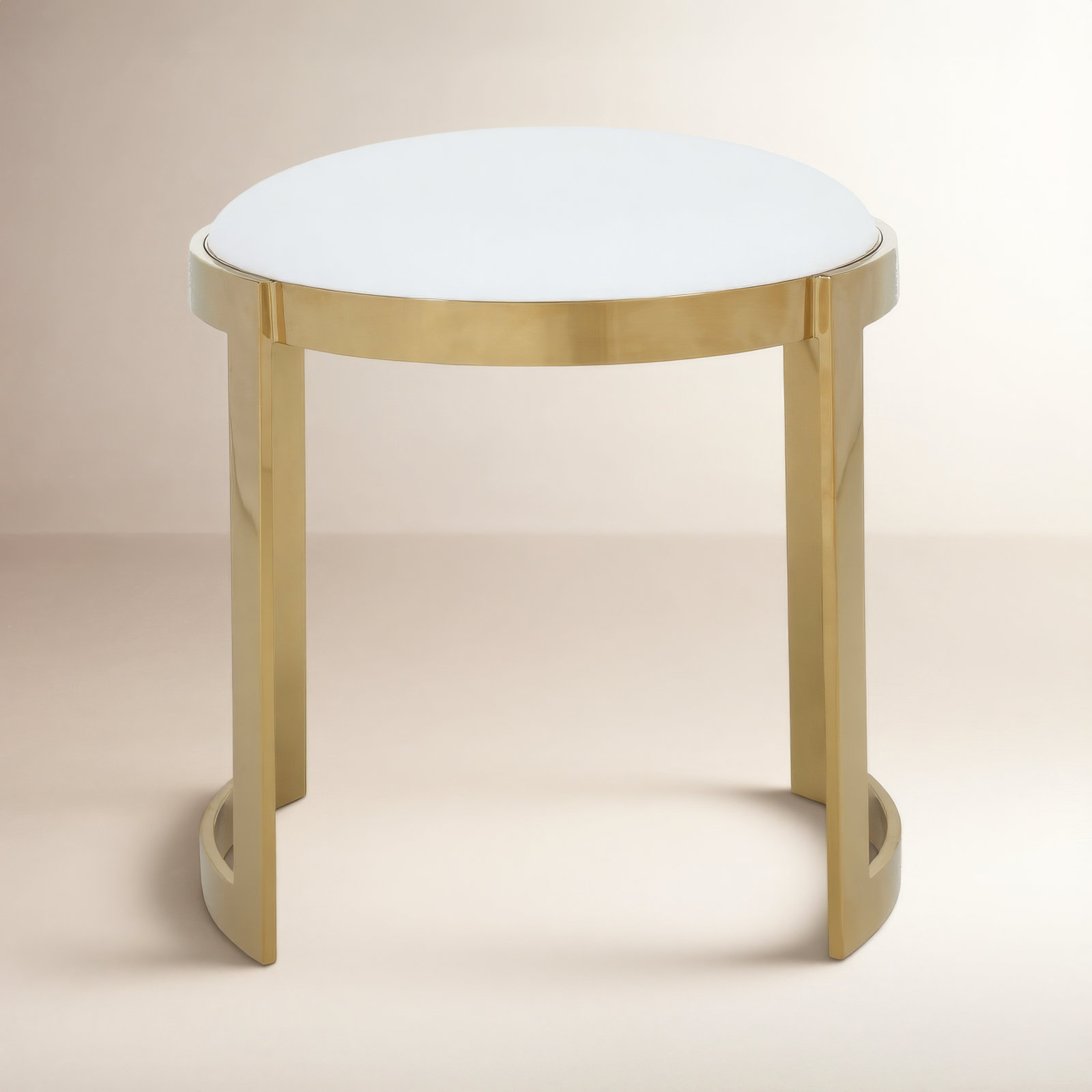 Nouri Accent Stool, Gold, White Faux Leather