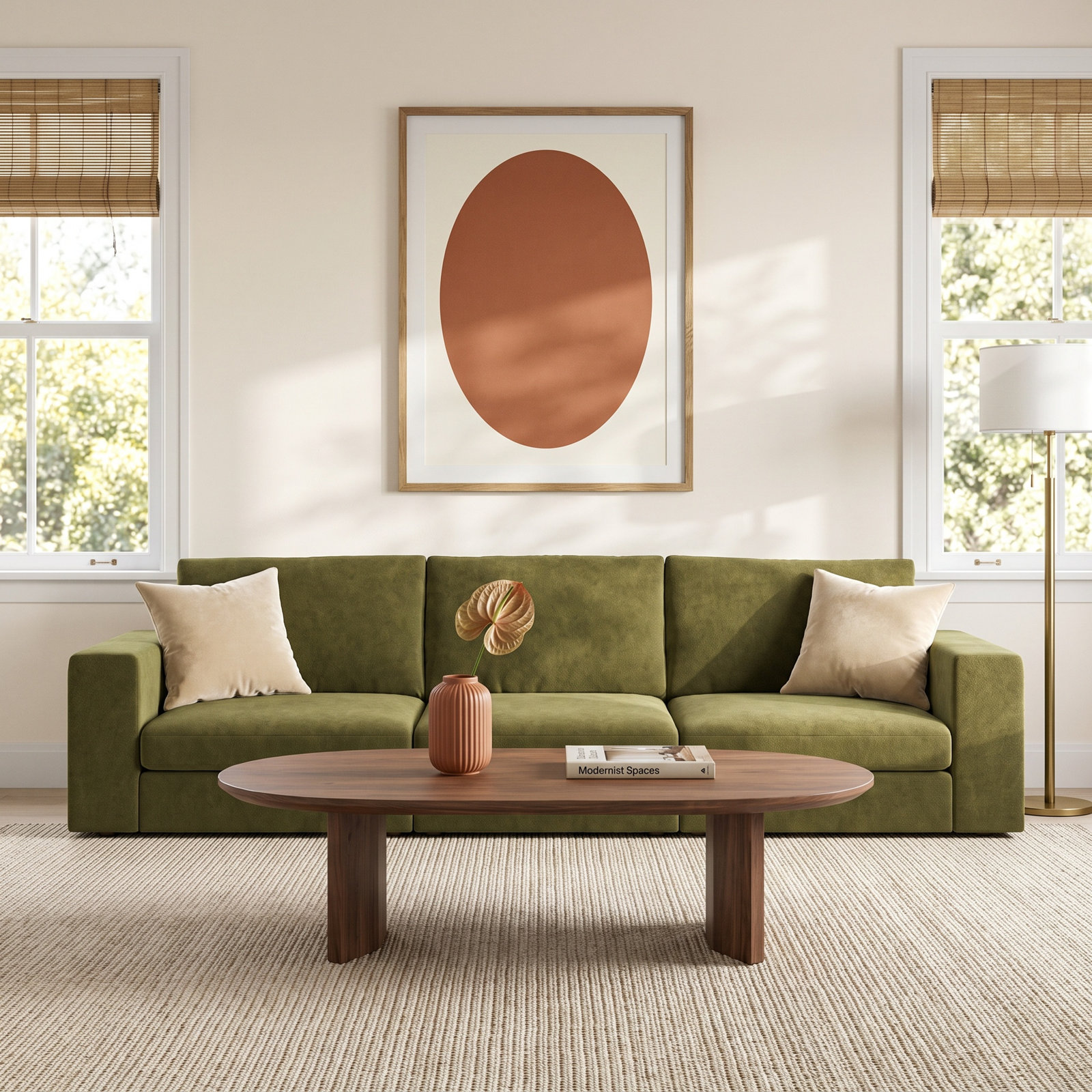 Ojai 140" Modular Sofa, Olive Green