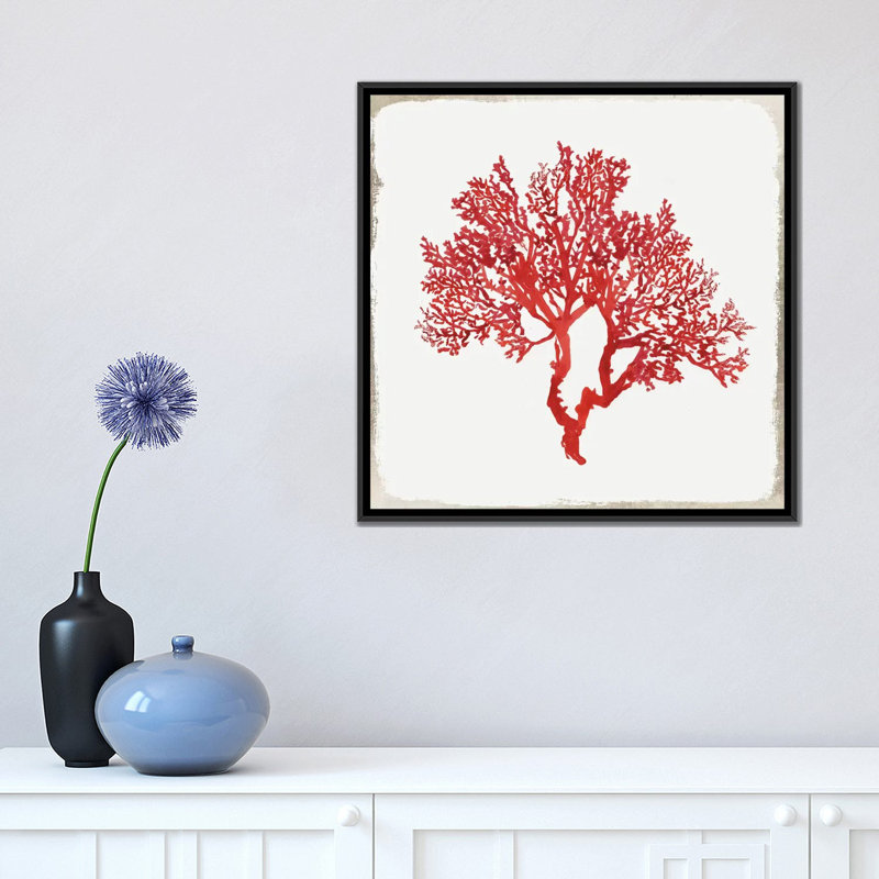 «Red Coral II», reproduction sur toile, H 18 po x l 18 po x P 1,5 po, Toile avec cadre noir, Pas de tapis