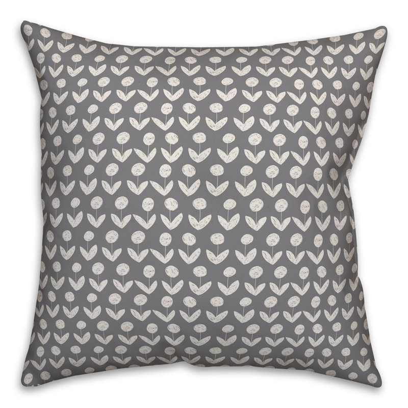 Coussin Drawn Flowers, Gris, 20 po x 20 po