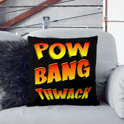 Pow Bang Thwack Typography Scatter Cushion
