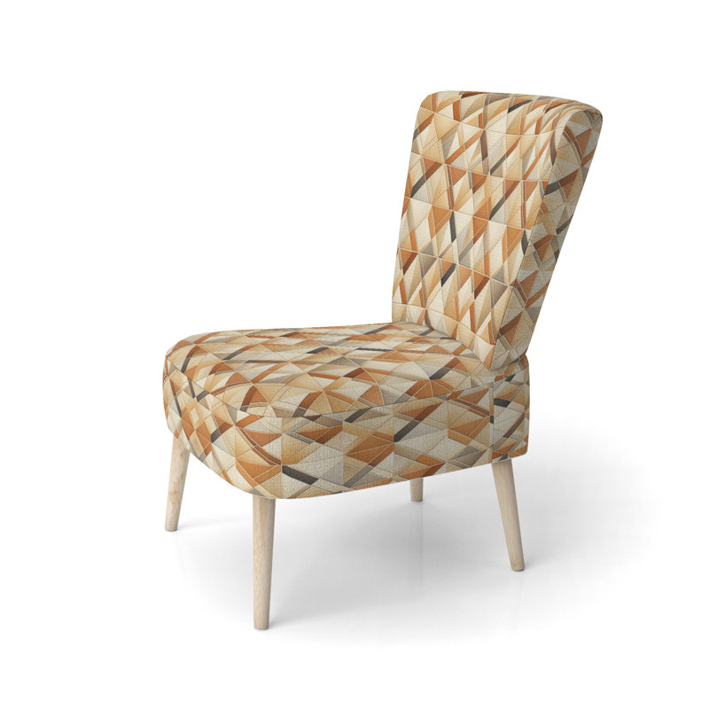 Chaise d'appoint rembourrée beige et brune à motifs géométriques rustiques et modernes