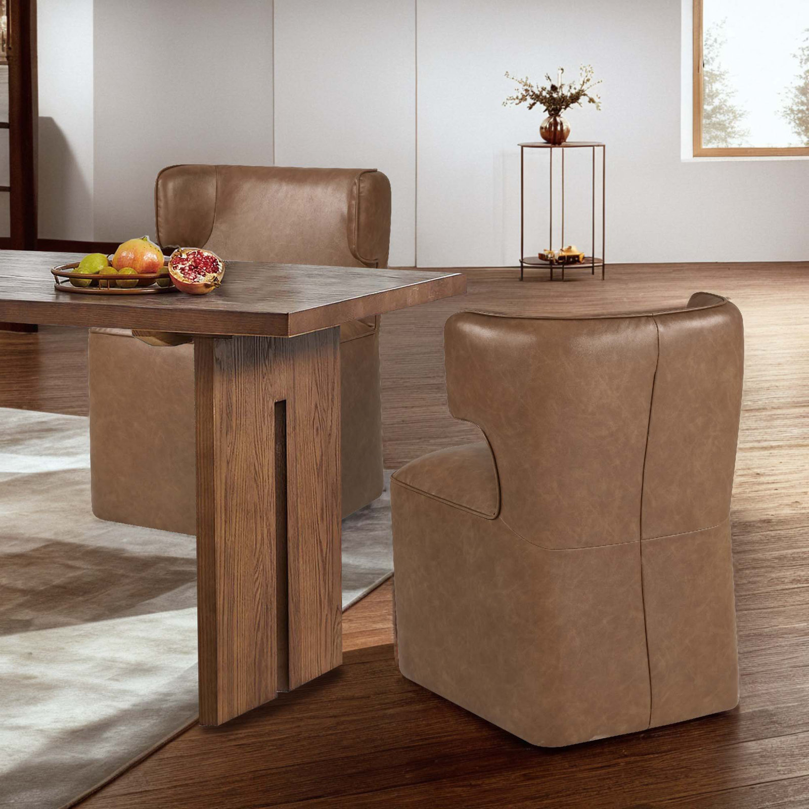 Sardinia Vegan Leather Dining Chair With Casters, Copley Brown Performance Vegan Leather