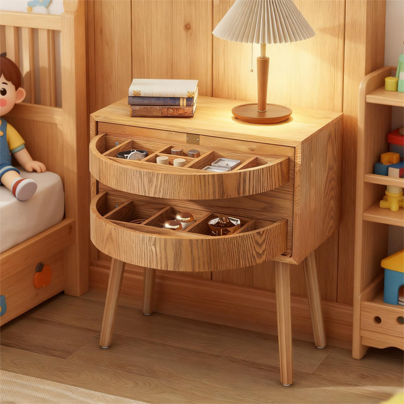 Rotating Hidden Compartment Nightstands, Natural